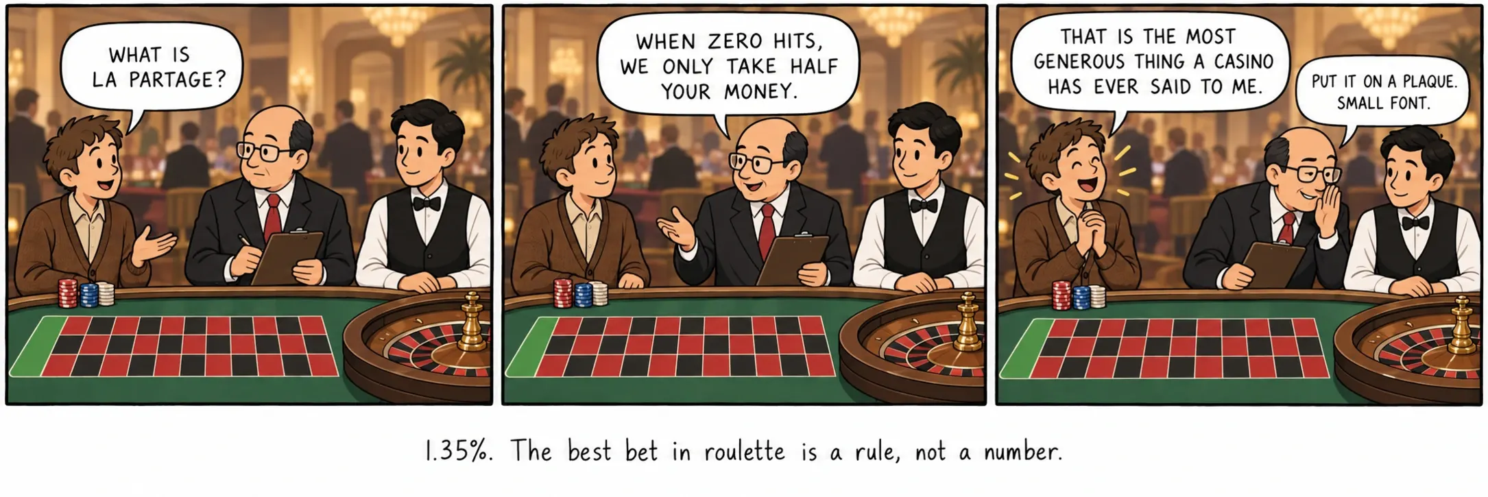 1,35%. Den bedste indsats i roulette er en regel, ikke et nummer.