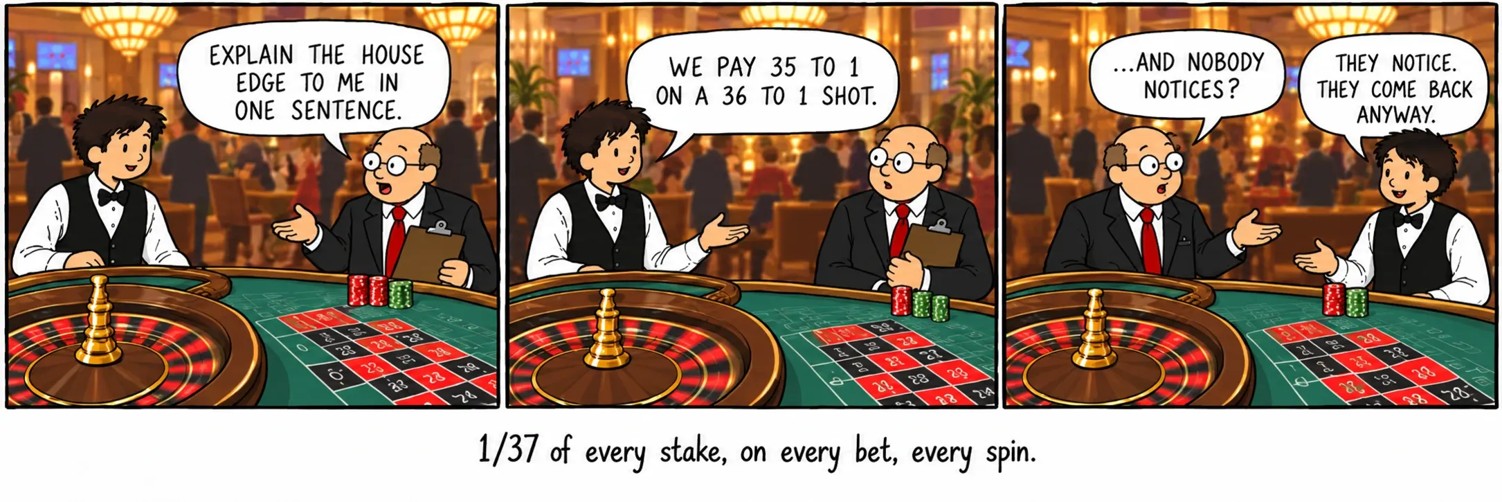 1/37 af hver indsats, på hver indsats, hvert spin.